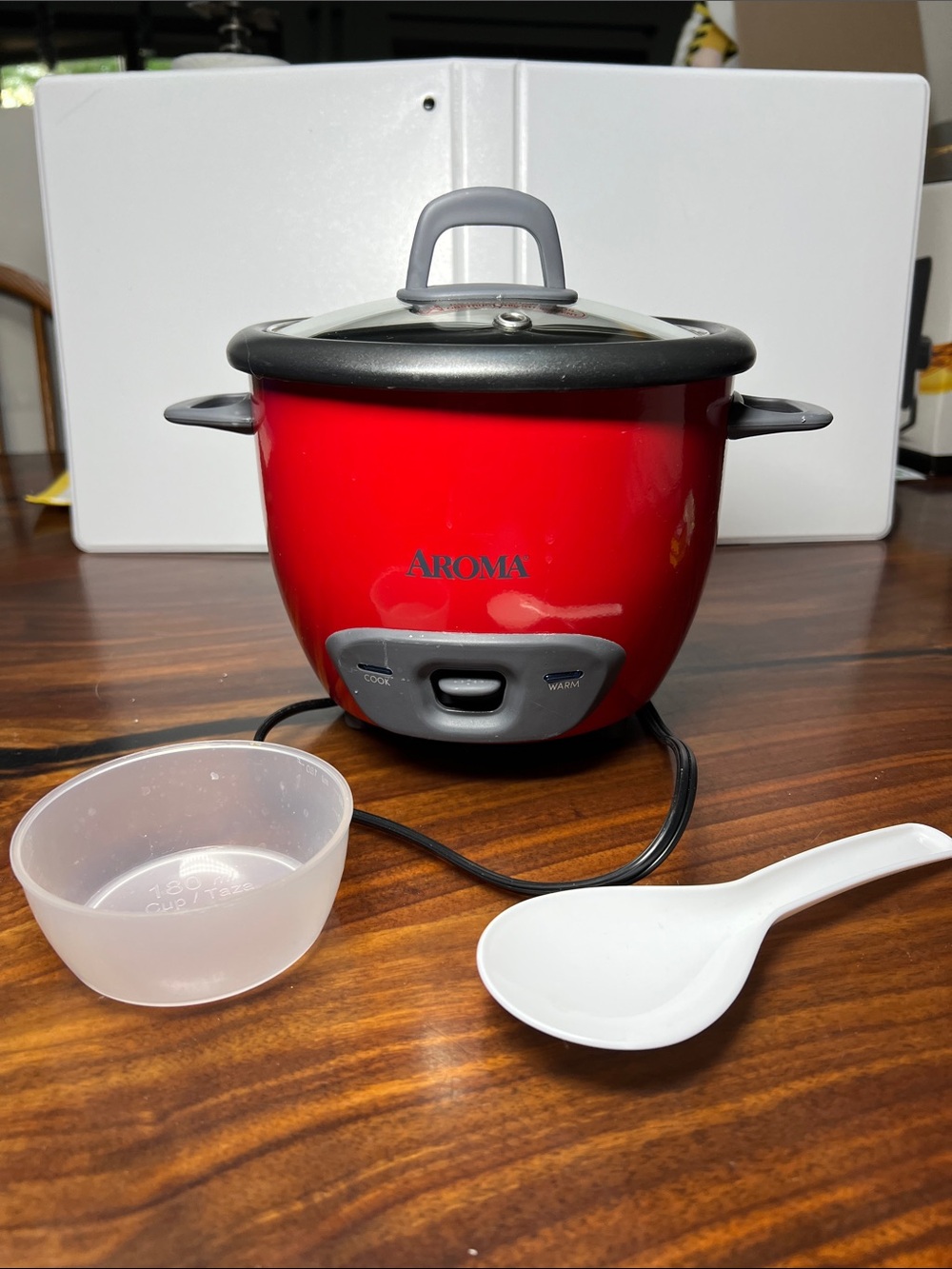 Aroma Red Mini Rice Cooker with Gray Accents